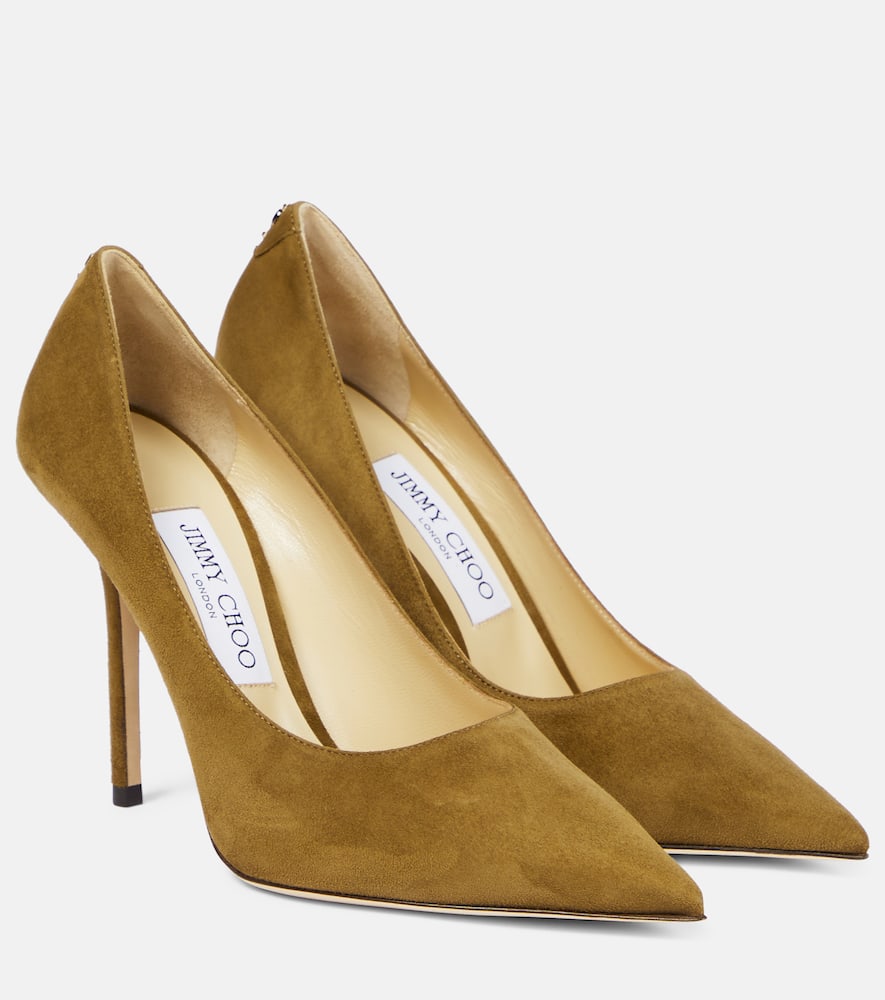 Jimmy Choo Camel Suede Romy 85 Pumps In Green