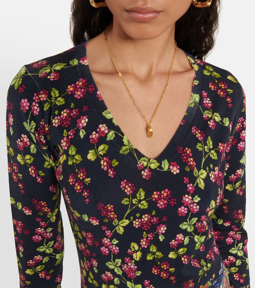 Etro Floral Patterned V-neck Knitted Top In Multicoloured