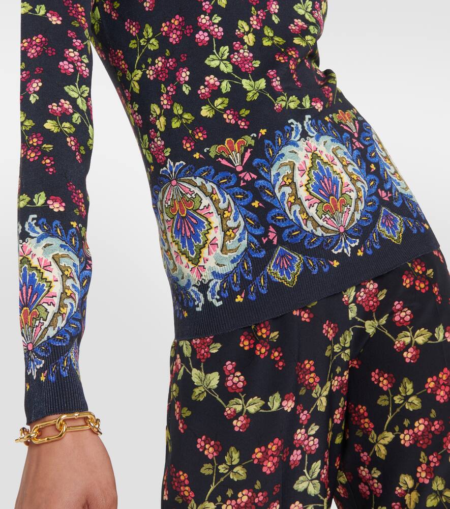 Etro Floral Patterned V-neck Knitted Top In Multicoloured