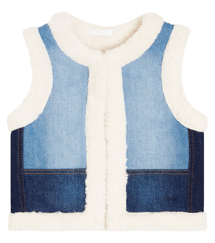 Chloé Kids.Denim and fleece vest