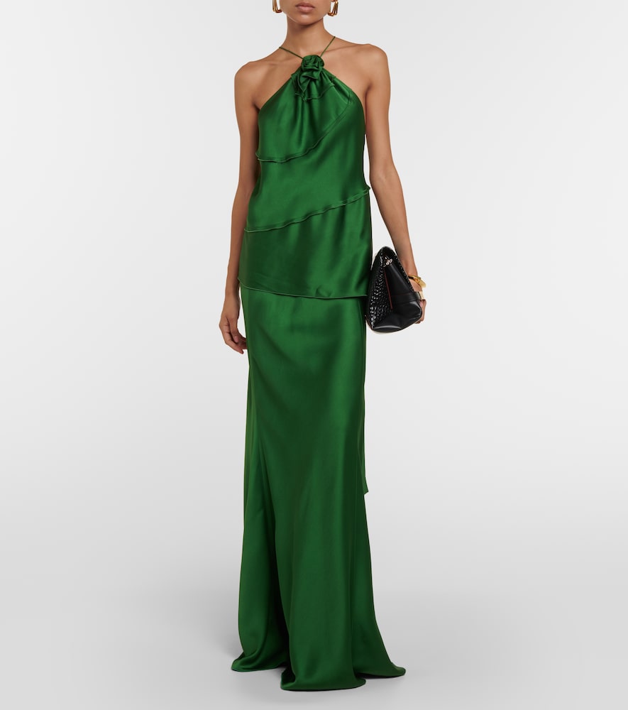 Victoria Beckham Floral-appliqué draped satin top