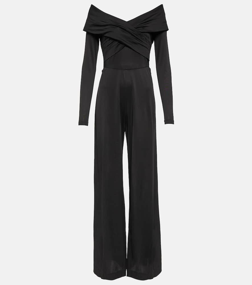 Diane Von Furstenberg Lucien Off-shoulder Crossover Wide-leg Jumpsuit In Black