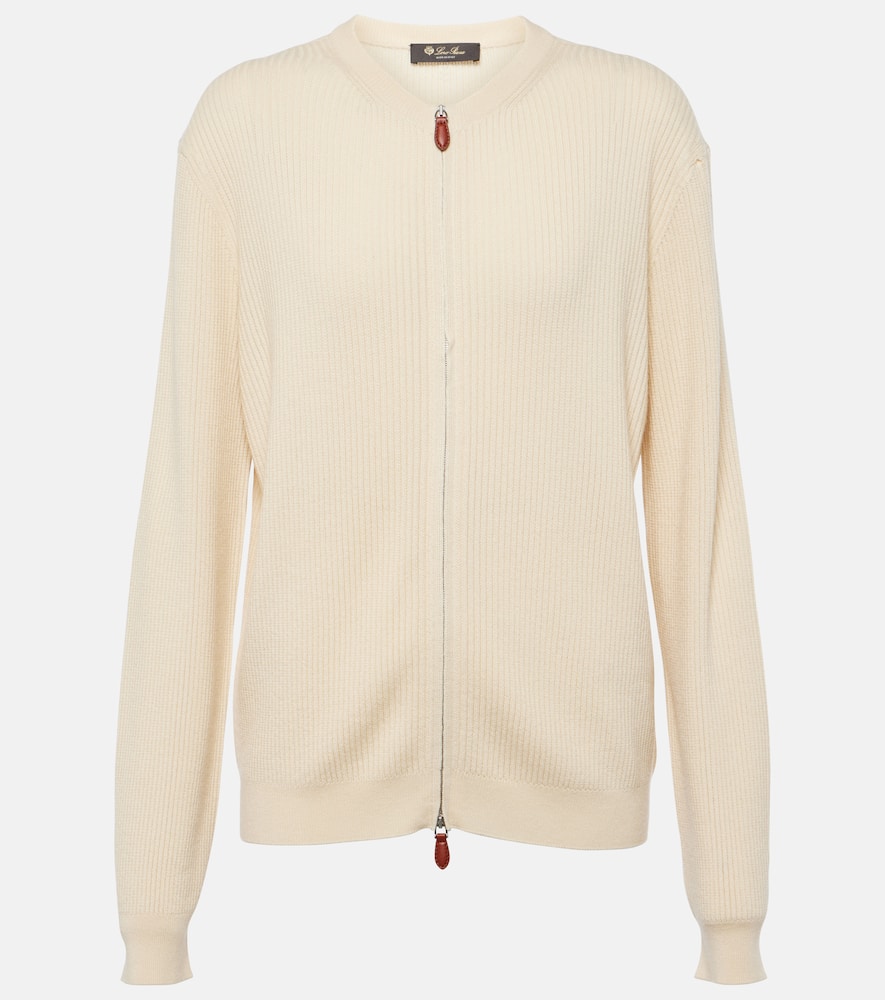 Leather-trimmed cashmere and silk cardigan