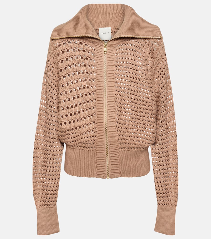 Shop Varley Eloise Open-knit Cotton Zip-up Sweater In Neutrals