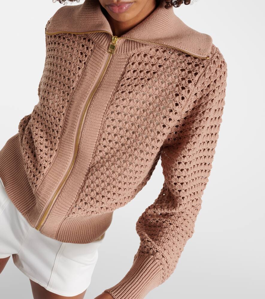 Shop Varley Eloise Open-knit Cotton Zip-up Sweater In Neutrals