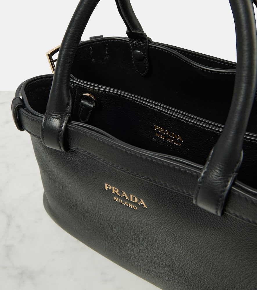 Prada Buckle Small Leather Tote Bag In Black