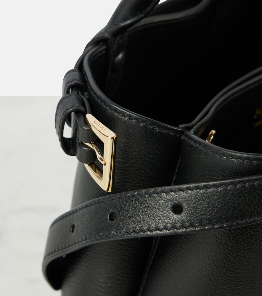 Prada Buckle Small Leather Tote Bag In Black