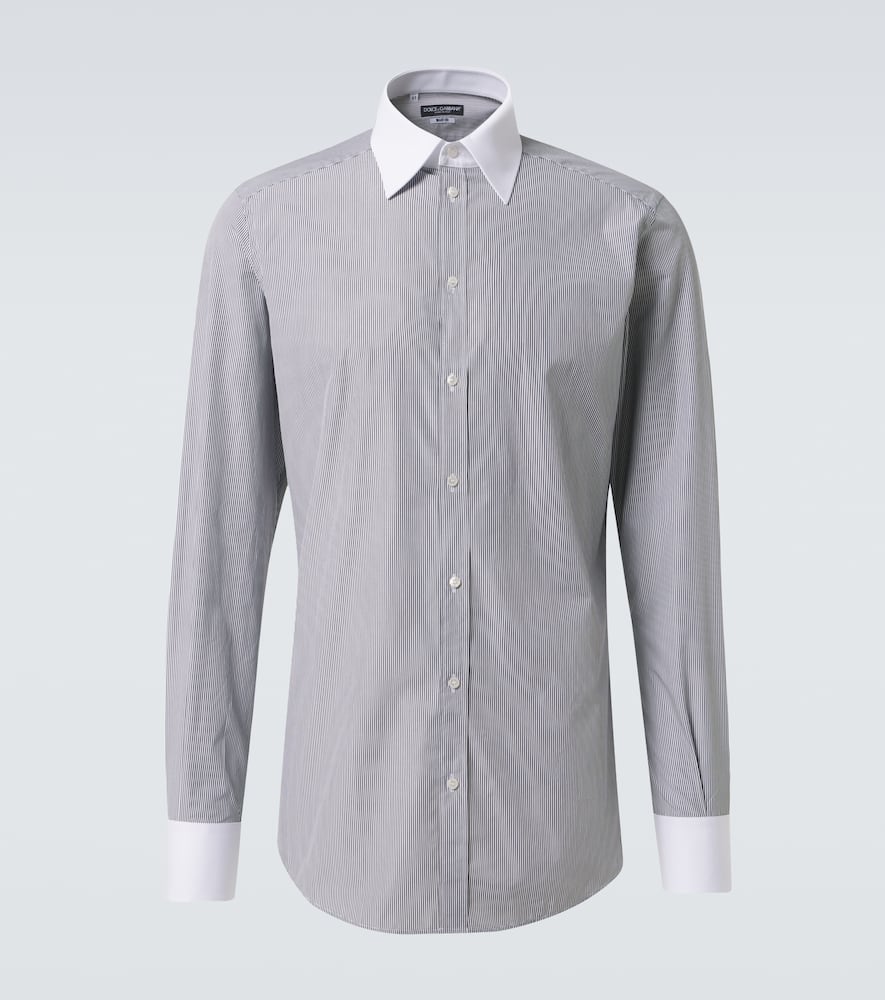 Dolce & Gabbana Striped Cotton Poplin Shirt In Gray