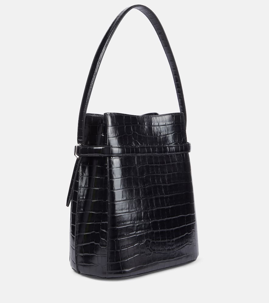 Totême Belted Medium Croc-effect Leather Tote Bag In Black