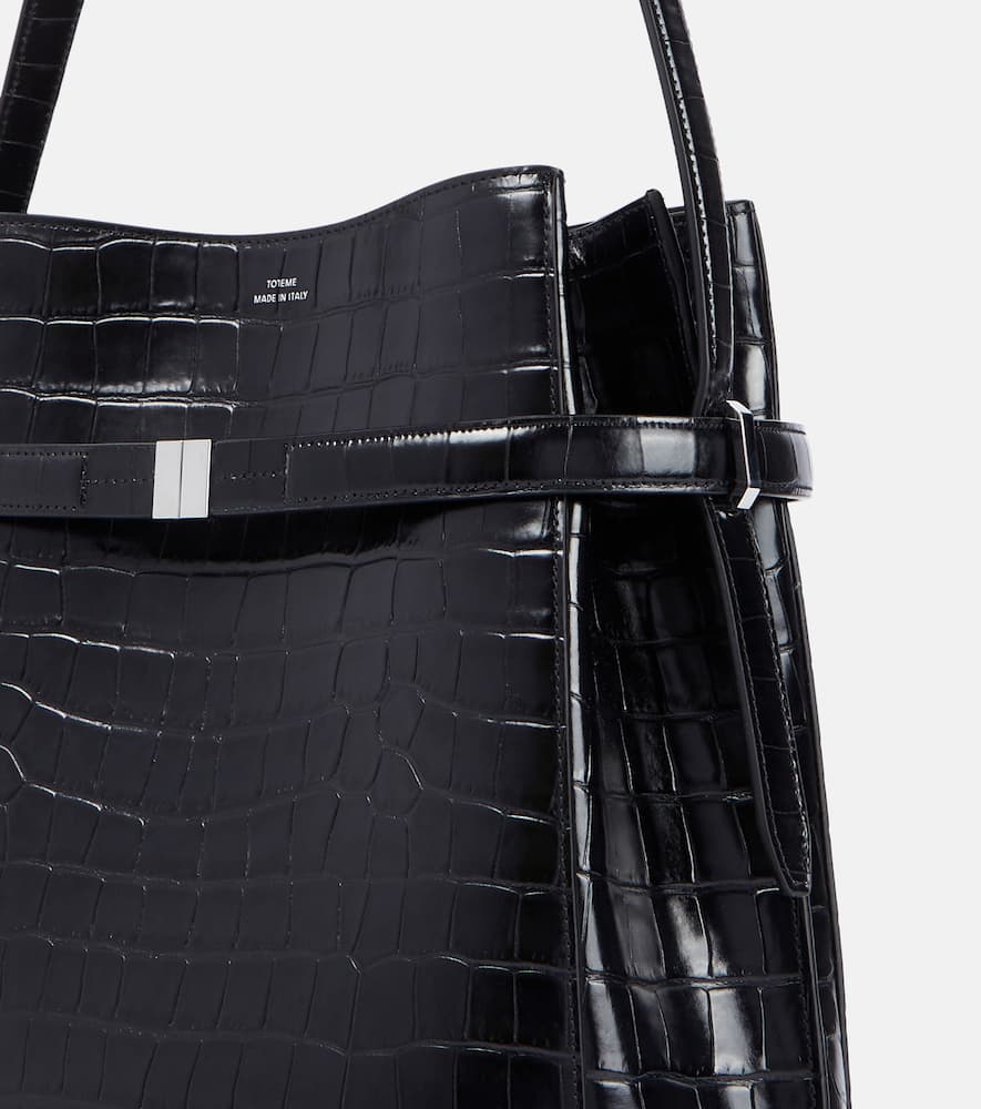Totême Belted Medium Croc-effect Leather Tote Bag In Black