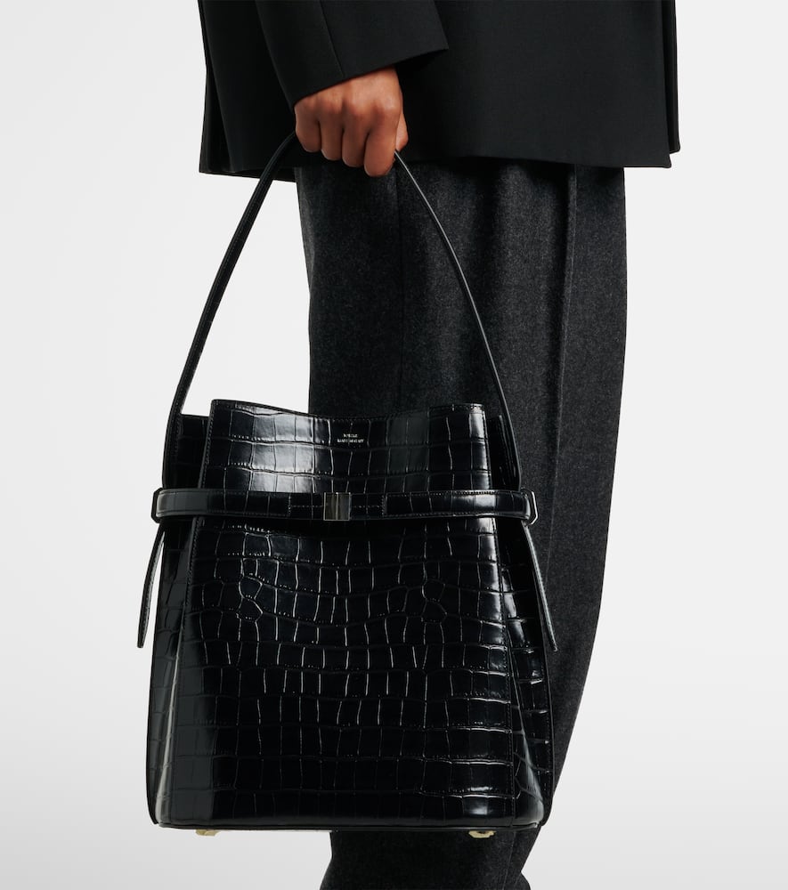 Totême Belted Medium Croc-effect Leather Tote Bag In Black