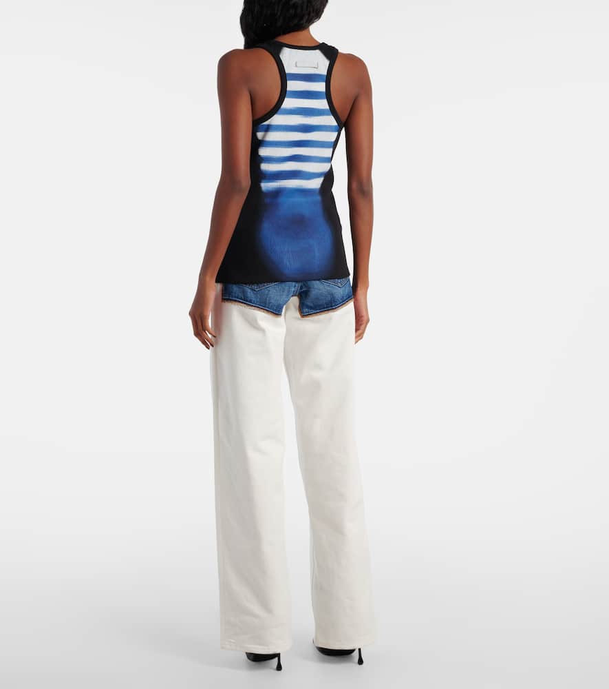 Jean Paul Gaultier Sleeveless Blue Cotton Striped Top Le Male With Wide Neckline In Blue