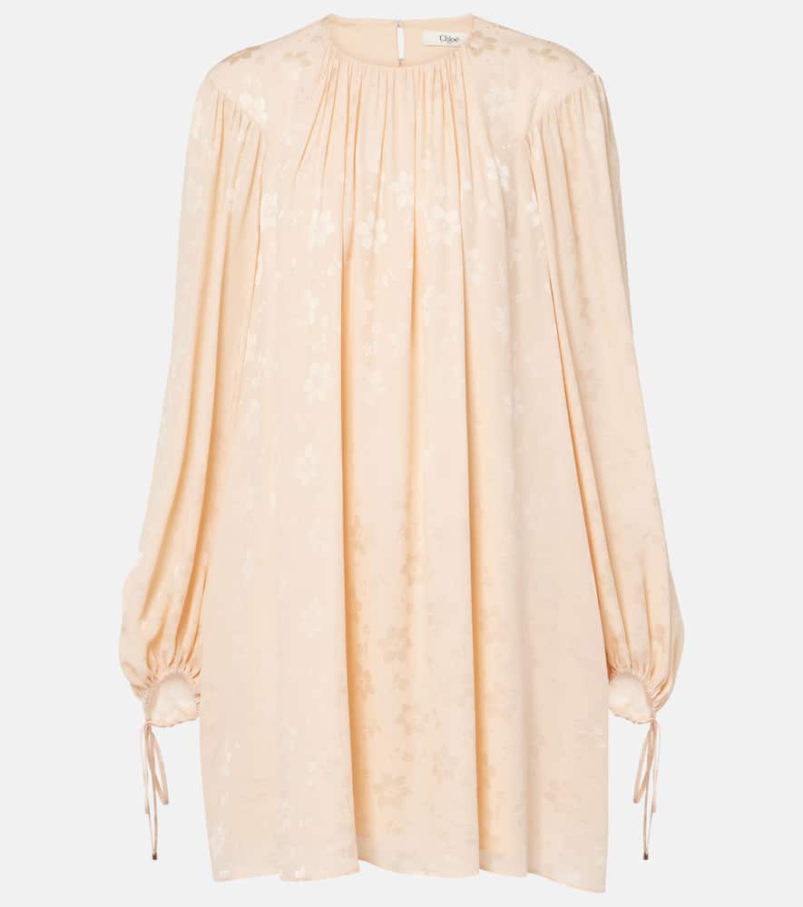 Chloé Chloe Gathered Floral Silk Jacquard Minidress In Neutral