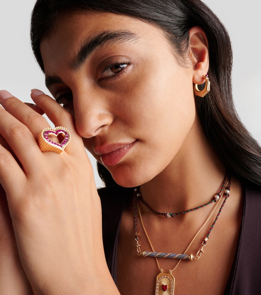 Shop Marie Lichtenberg Baba Medium 18kt Gold Single Hoop Earring With Diamonds And Ruby