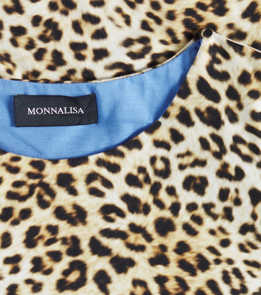 Monnalisa Leopard-print Cutout Cotton-blend Top In Brown