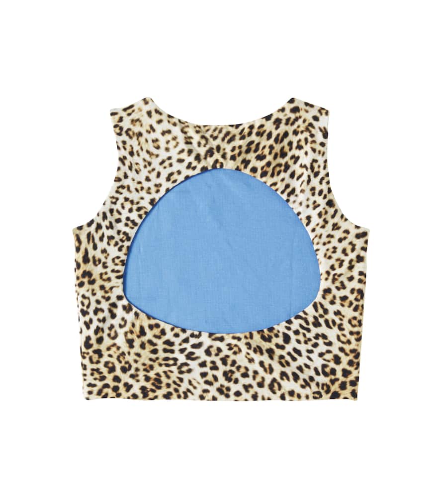 Monnalisa Leopard-print Cutout Cotton-blend Top In Brown