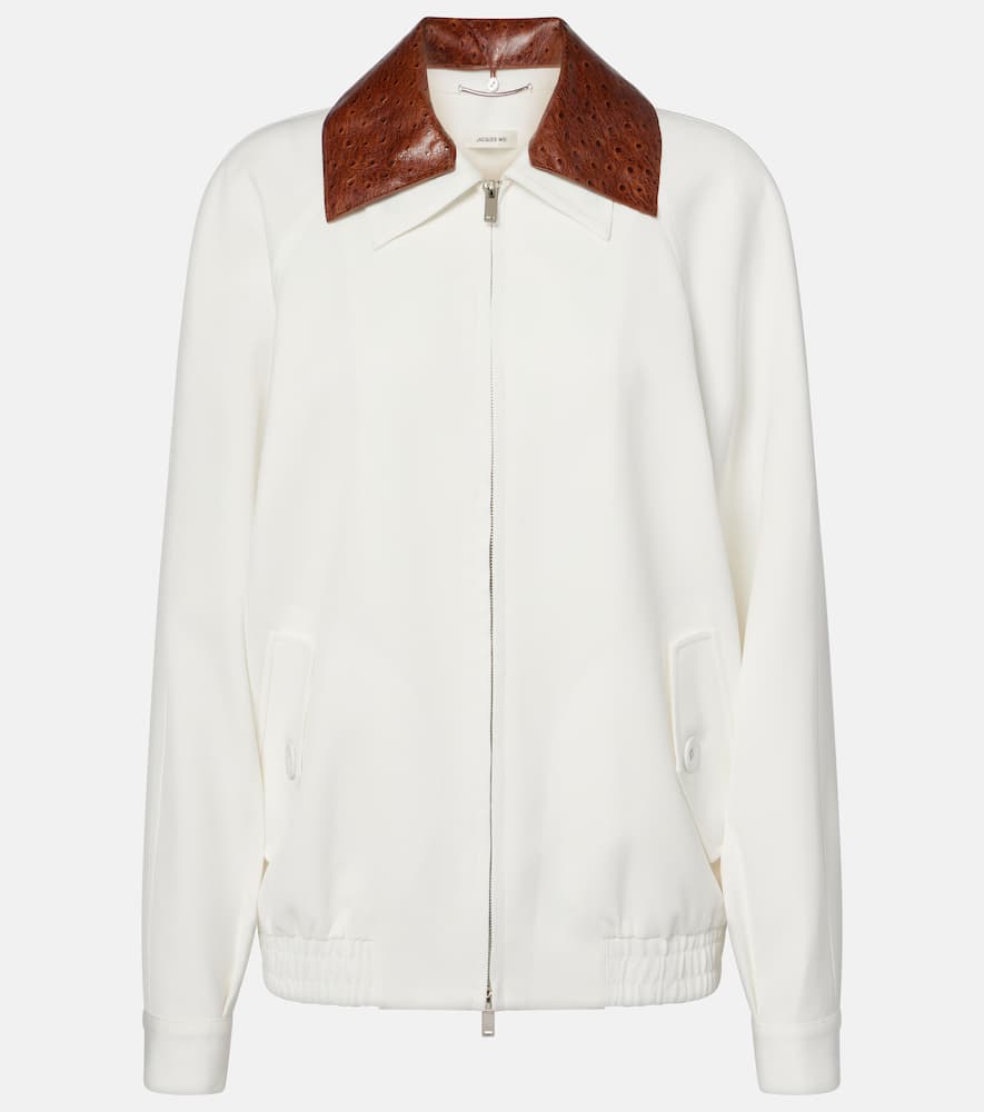 Leather-trimmed bomber jacket