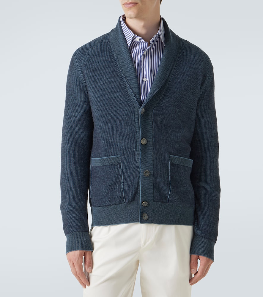 Brioni Cashmere And Wool Cardigan In Blue