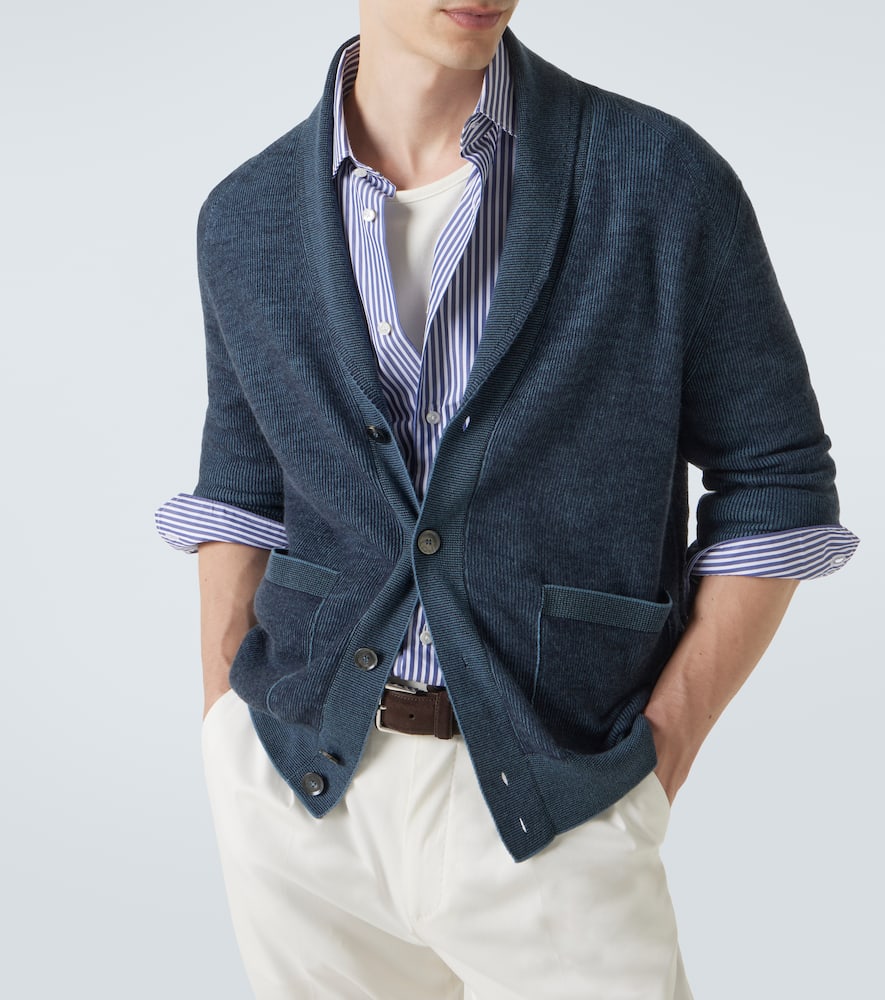Brioni Cashmere And Wool Cardigan In Blue