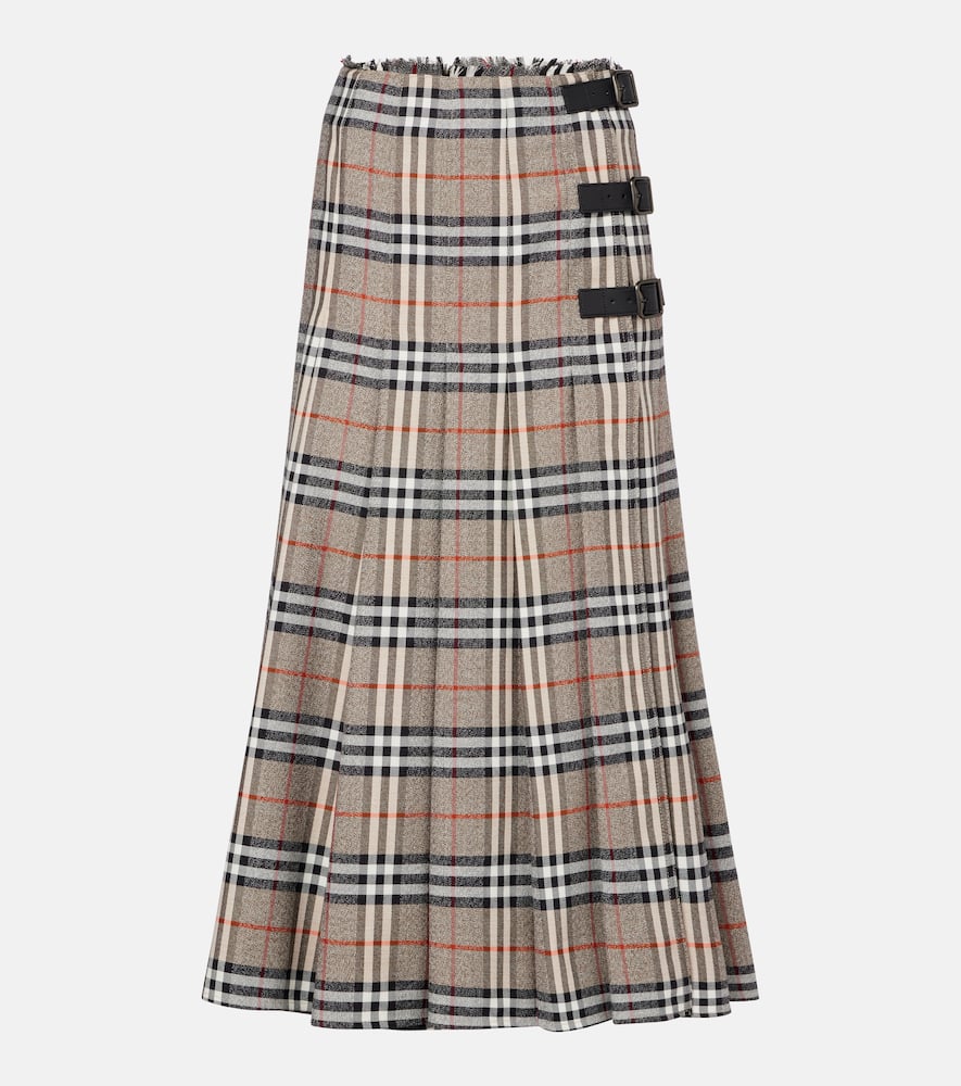 Burberry Check Wool Midi Skirt In Multi