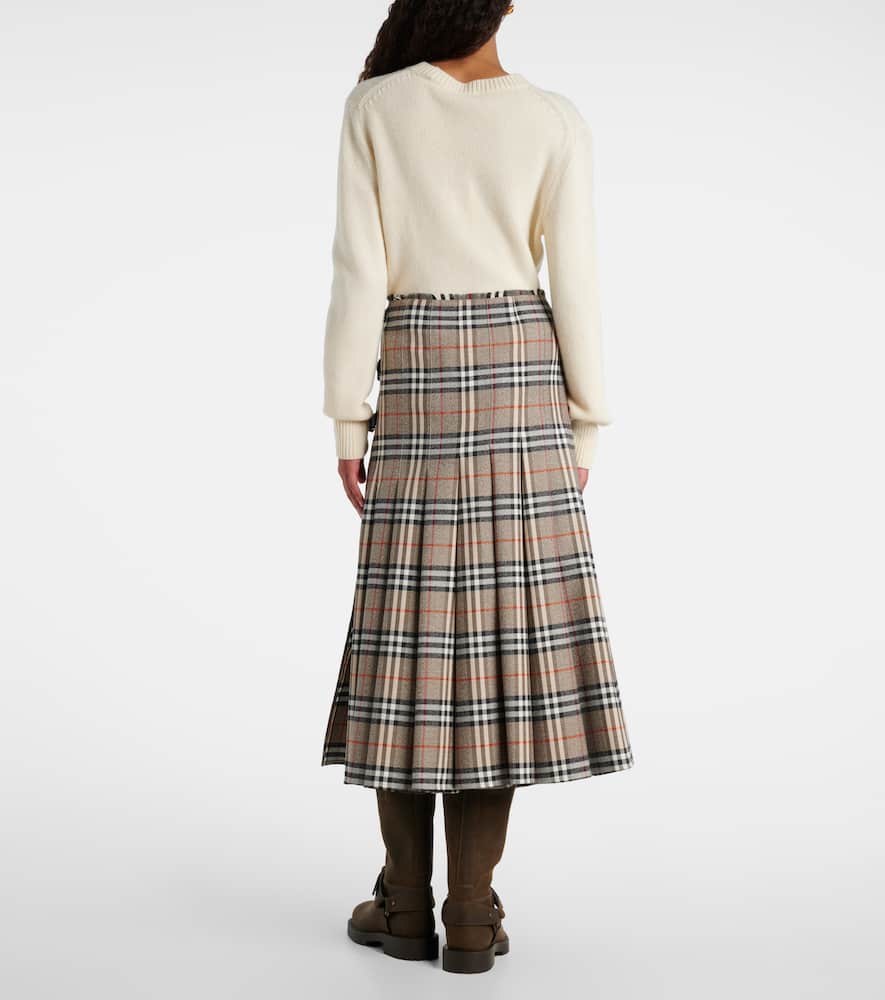 Burberry Check Wool Midi Skirt In Multi