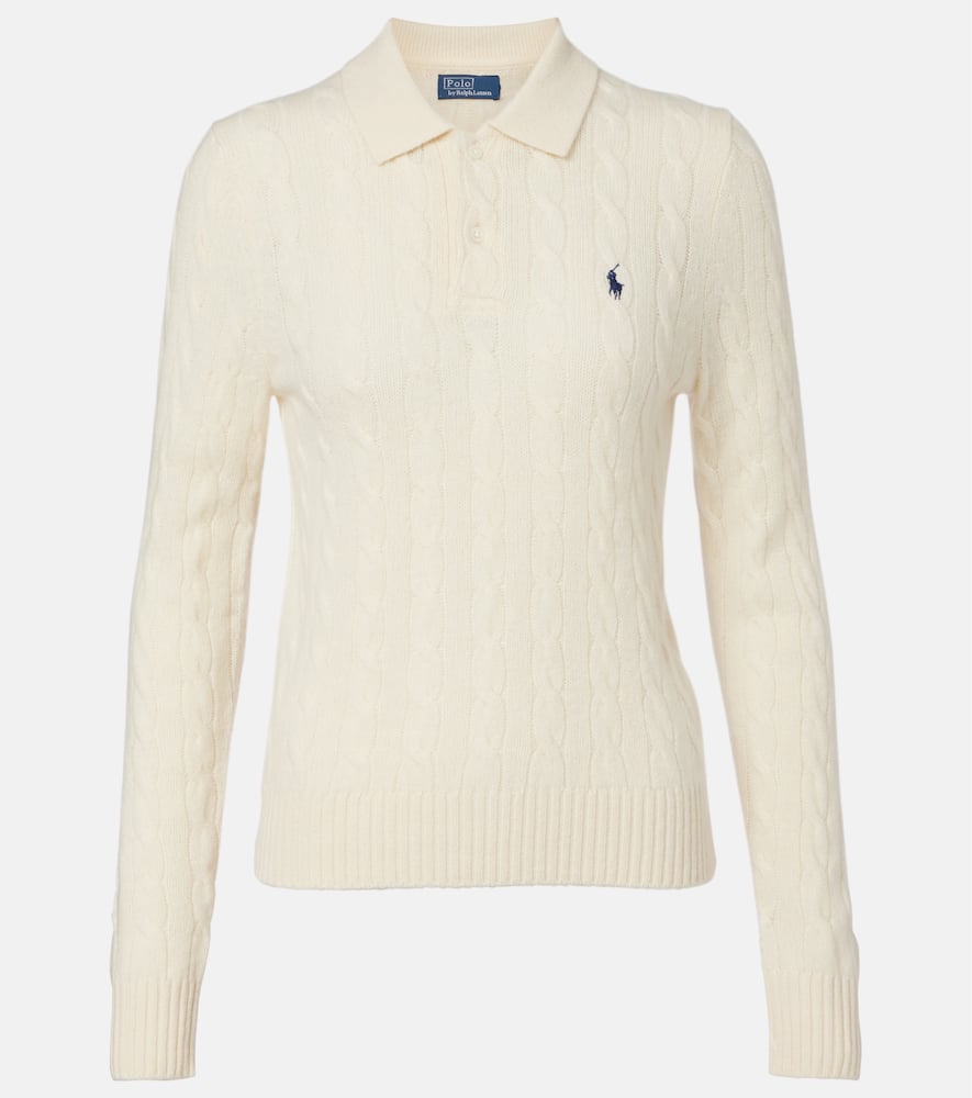 Polo Ralph Lauren Wool And Cashmere Polo Shirt With Cable Knit In White