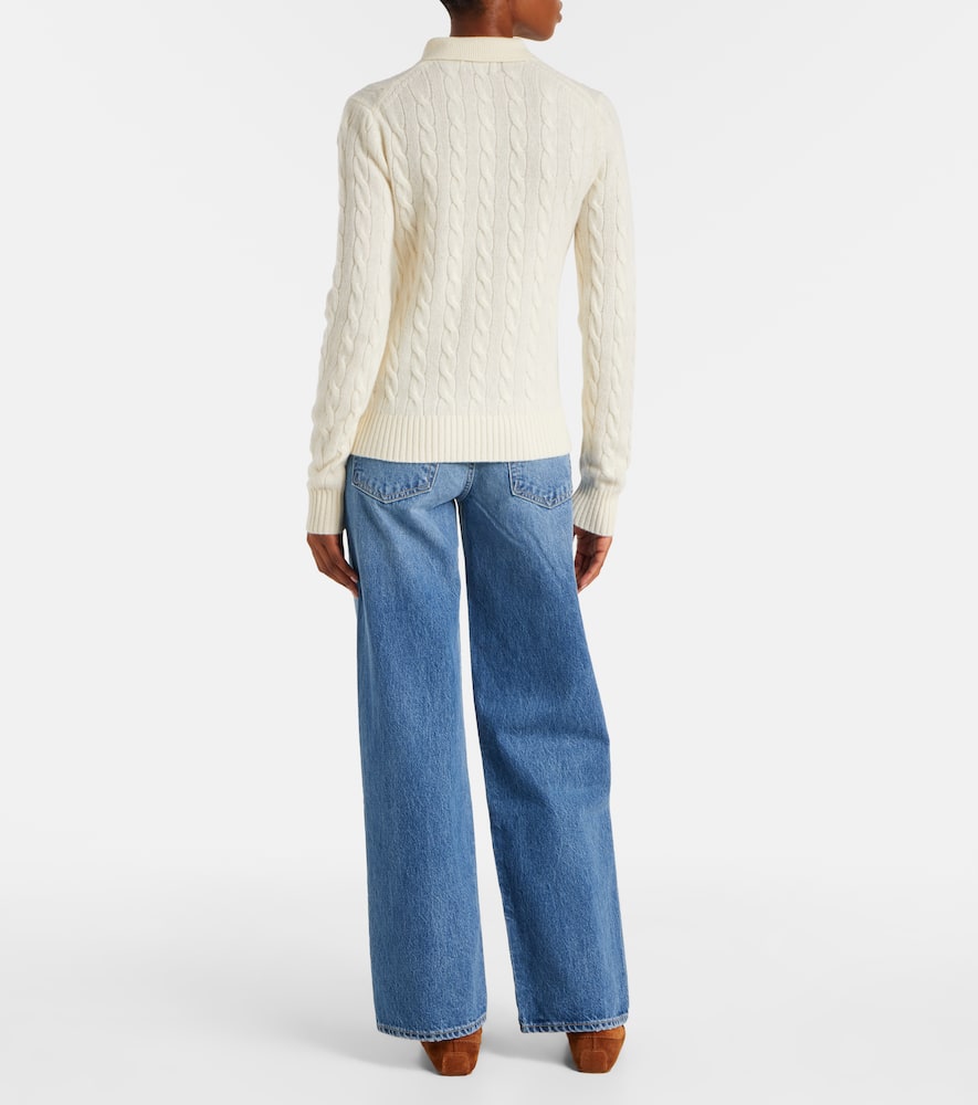 Polo Ralph Lauren Wool And Cashmere Polo Shirt With Cable Knit In White