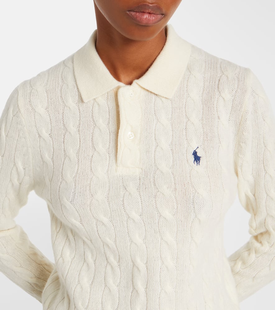 Polo Ralph Lauren Wool And Cashmere Polo Shirt With Cable Knit In White