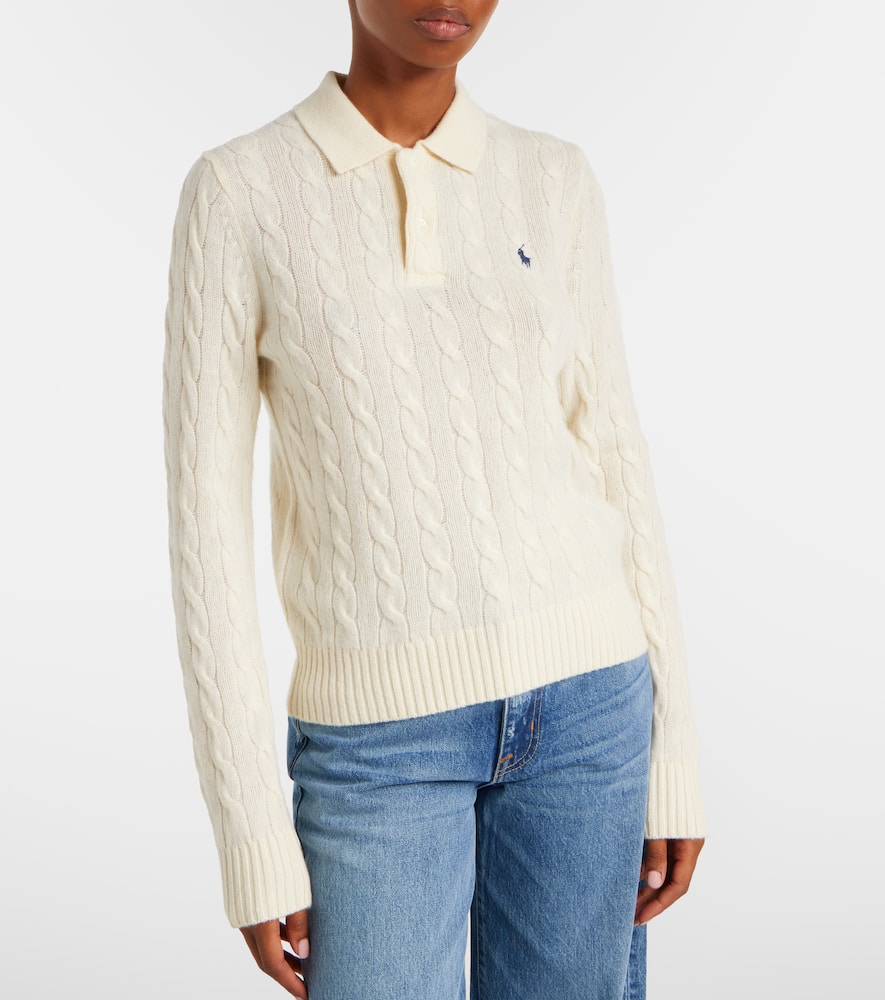 Polo Ralph Lauren Wool And Cashmere Polo Shirt With Cable Knit In White