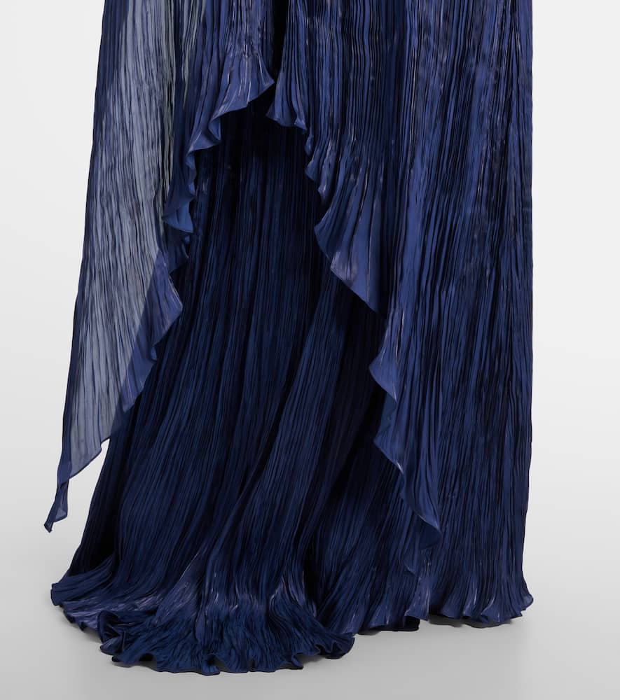 Marmar Halim Pleated Caped Corset Gown In Blue