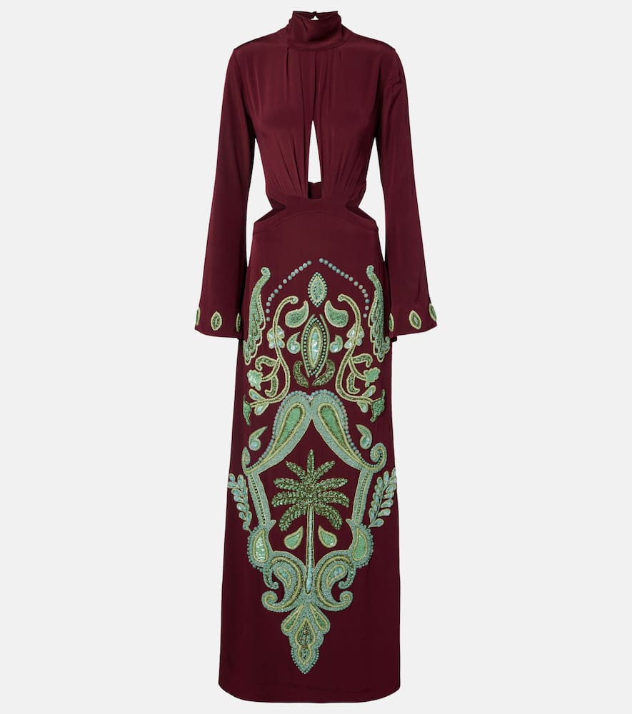 Johanna Ortiz Aurora Magica Beaded Silk Gown In Burgundy