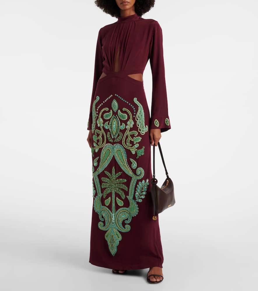 Johanna Ortiz Aurora Magica Beaded Silk Gown In Burgundy