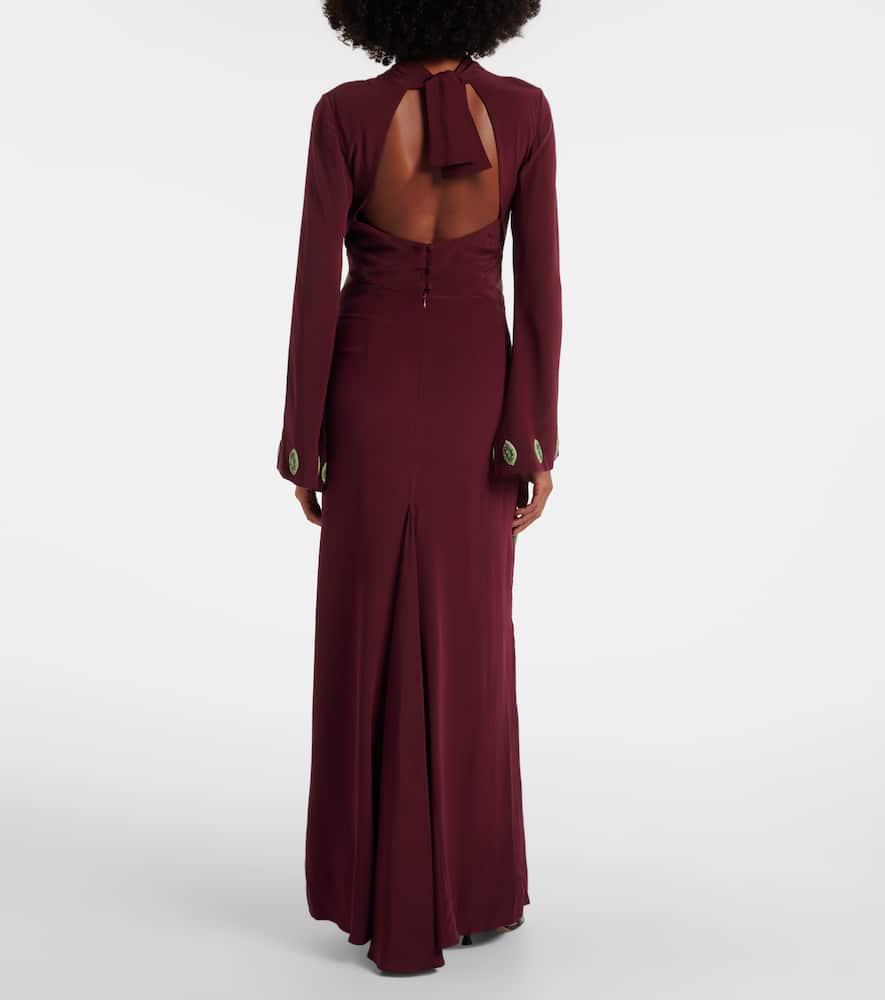 Johanna Ortiz Aurora Magica Beaded Silk Gown In Burgundy