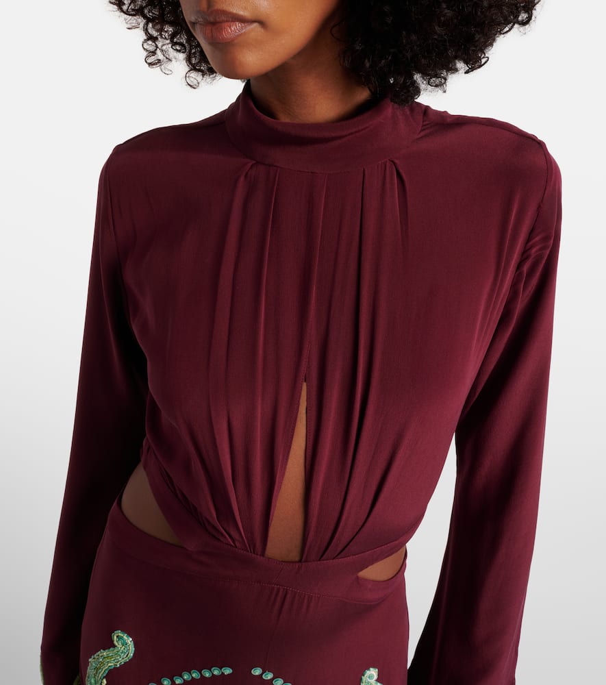 Johanna Ortiz Aurora Magica Beaded Silk Gown In Burgundy
