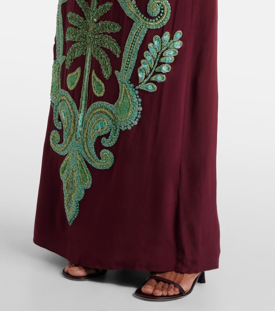 Johanna Ortiz Aurora Magica Beaded Silk Gown In Burgundy
