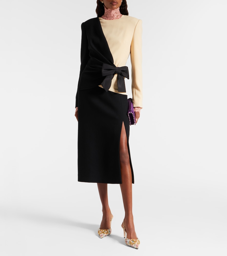 Valentino Silk-trimmed virgin wool midi dress