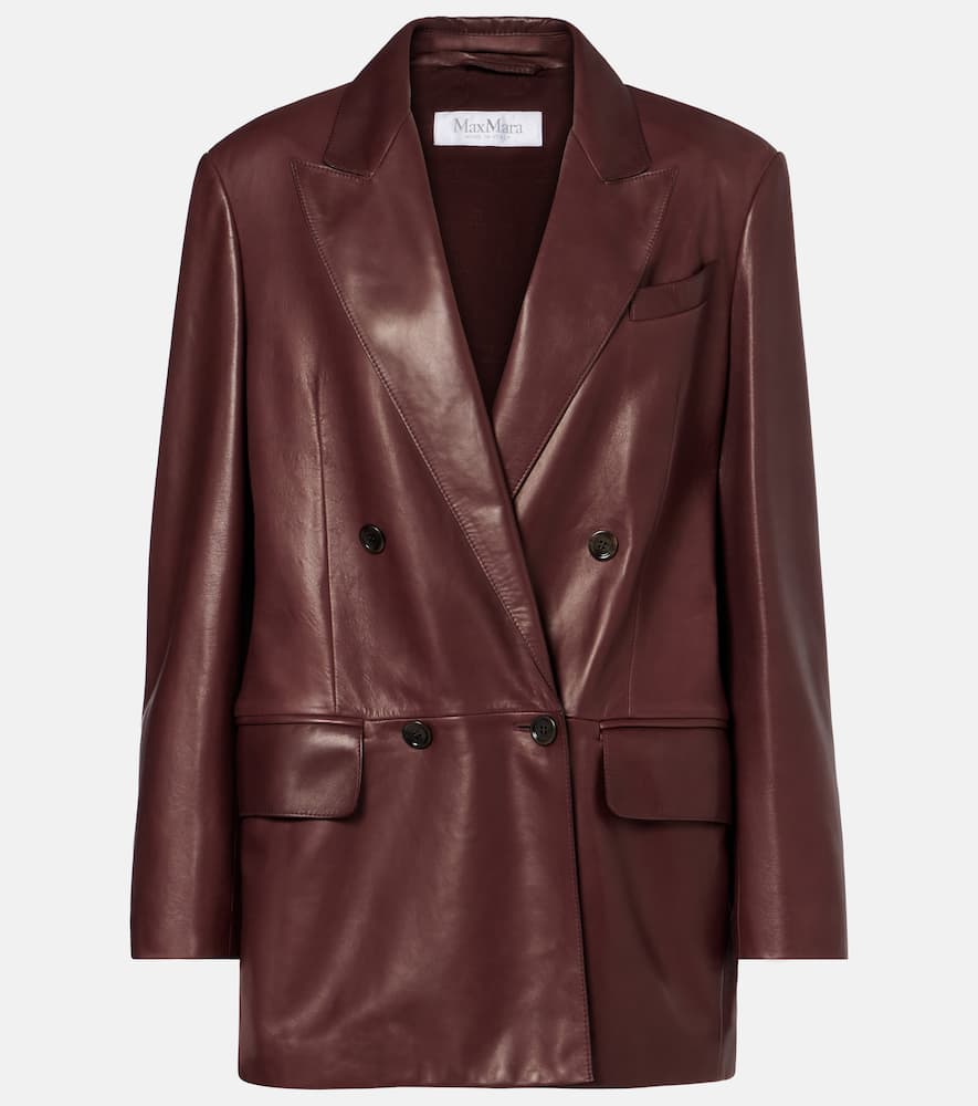Max Mara Duse Leather Double-breasted Jacket In Brown