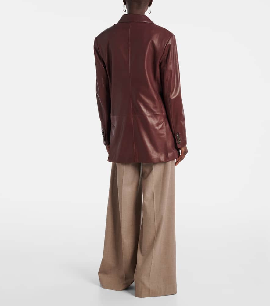 Max Mara Duse Leather Double-breasted Jacket In Brown