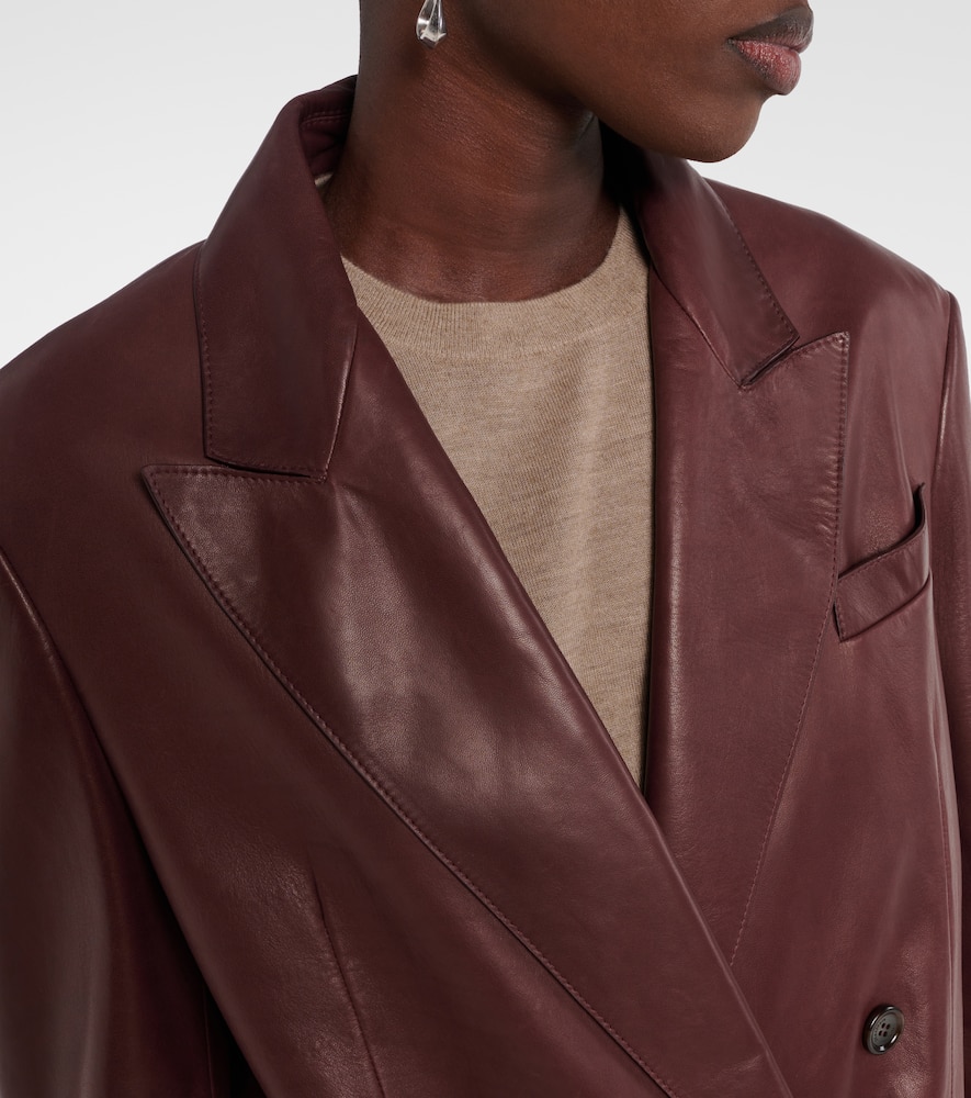 Max Mara Duse Leather Double-breasted Jacket In Brown