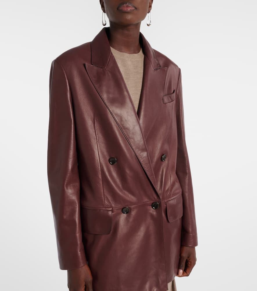 Max Mara Duse Leather Double-breasted Jacket In Brown