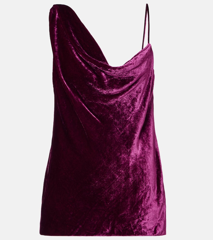 Dries Van Noten Asymmetric Draped Velvet Top In Purple