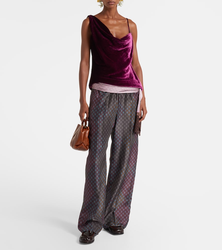 Dries Van Noten Asymmetric Draped Velvet Top In Purple