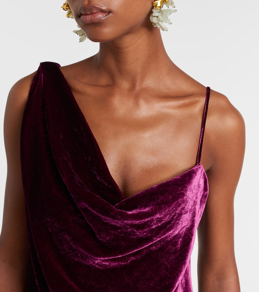 Dries Van Noten Asymmetric Draped Velvet Top In Purple