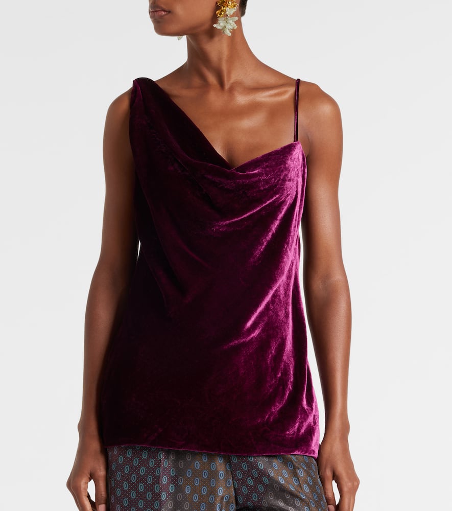 Dries Van Noten Asymmetric Draped Velvet Top In Purple