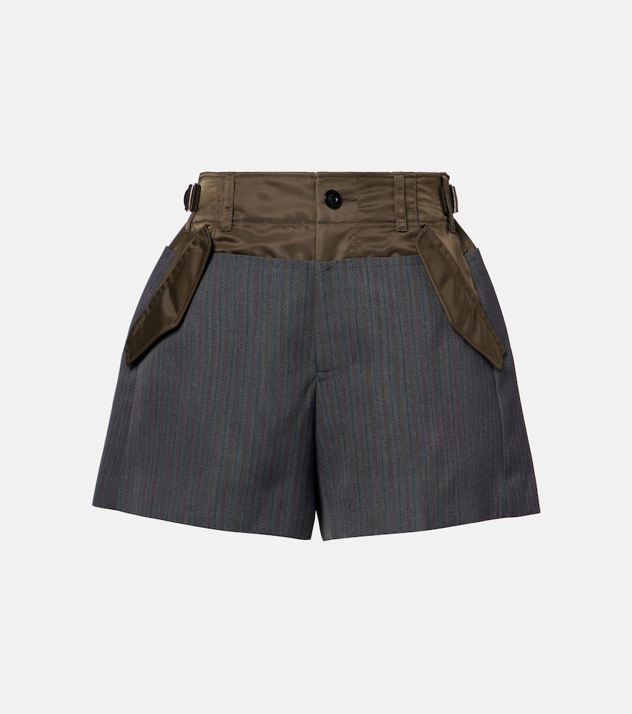 Sacai Paneled Striped Shorts In Gray