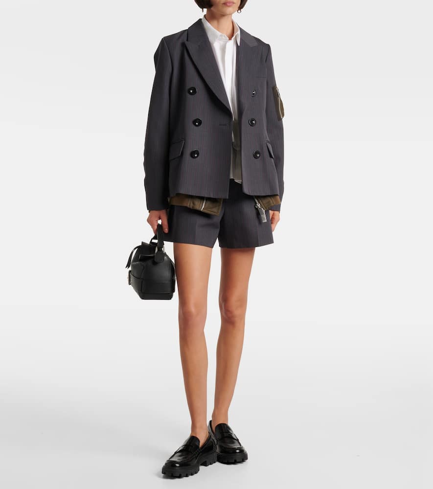 Sacai Paneled Striped Shorts In Gray