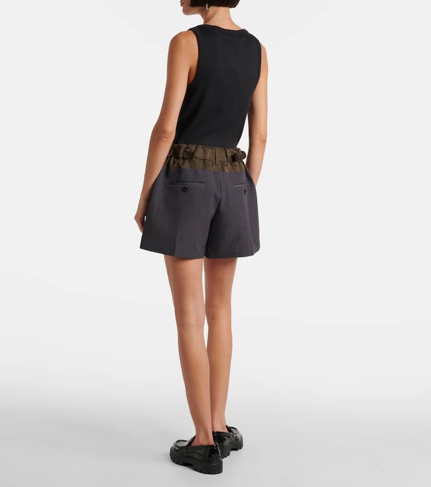 Sacai Paneled Striped Shorts In Gray