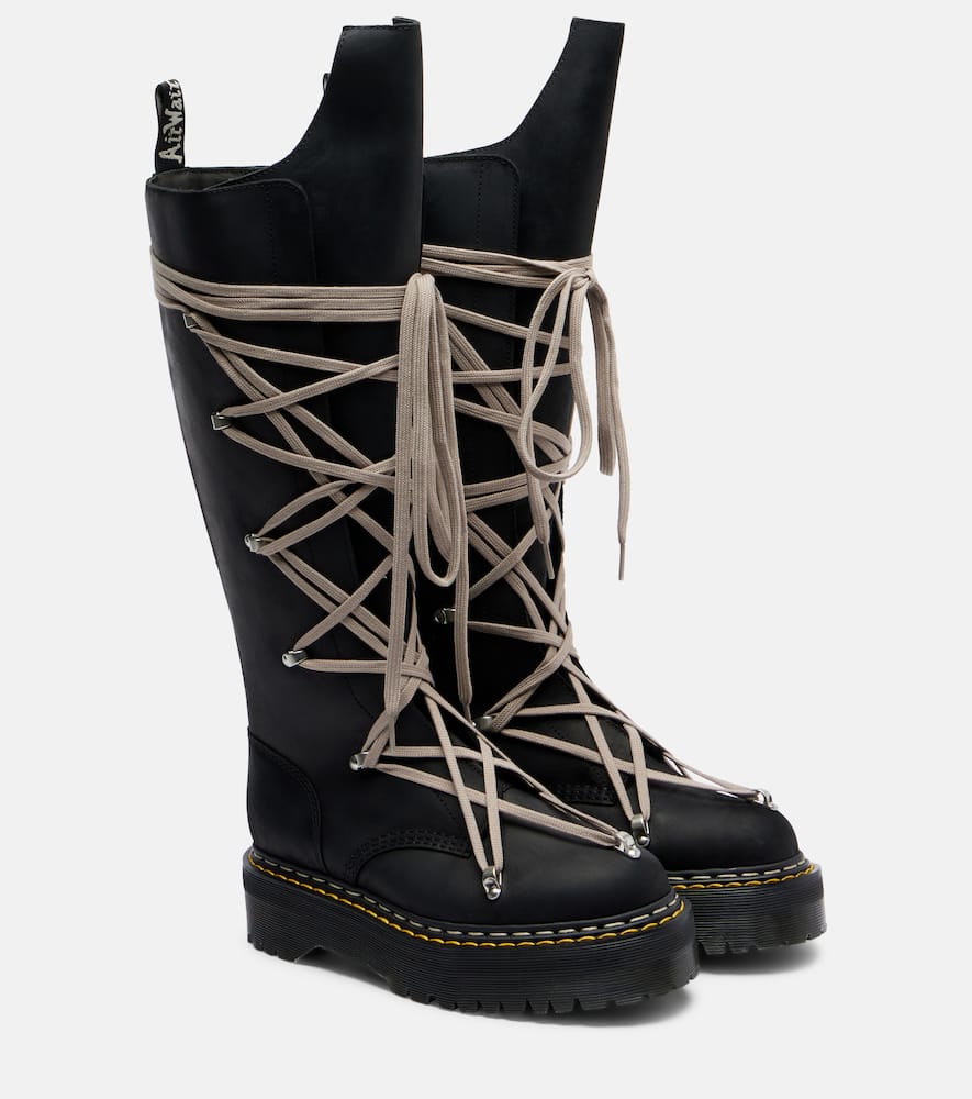 Rick Owens X Dr. Martens 1b60 Quad Sole Pentalace Leather Knee-high Boots In Black