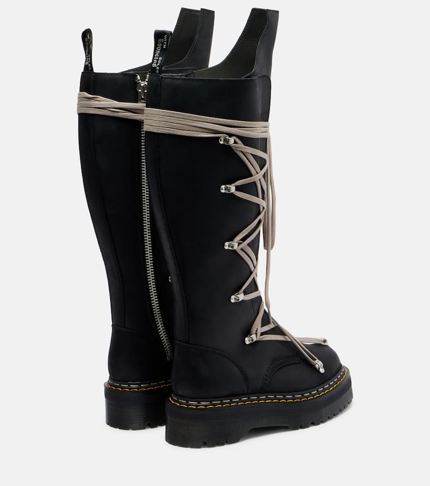Rick Owens X Dr. Martens 1b60 Quad Sole Pentalace Leather Knee-high Boots In Black