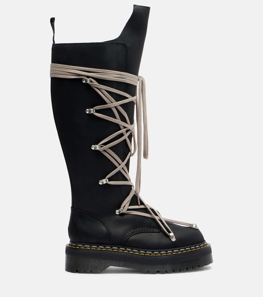 Rick Owens X Dr. Martens 1b60 Quad Sole Pentalace Leather Knee-high Boots In Black